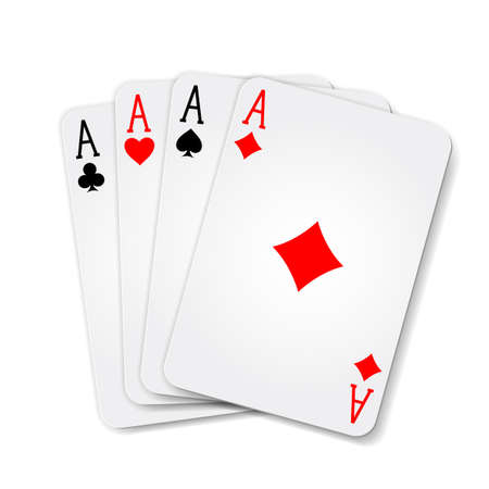 Winning poker hand of four aces playing cards suits on whiteのイラスト素材