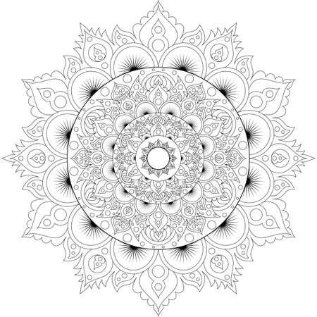 Decorative ethnic mandala pattern. Anti-stress coloring book page for adults. Unusual flower shape. Oriental vector, Anti-stress therapy patterns. Weave design elementsのイラスト素材