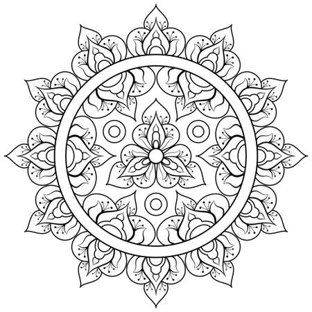 Decorative ethnic mandala pattern. Anti-stress coloring book page for adults. Unusual flower shape. Oriental vector, Anti-stress therapy patterns. Weave design elementsのイラスト素材