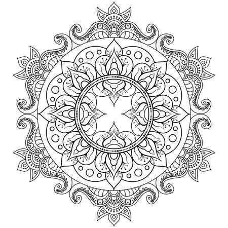 Decorative ethnic mandala pattern. Anti-stress coloring book page for adults. Unusual flower shape. Oriental vector, Anti-stress therapy patterns. Weave design elementsのイラスト素材
