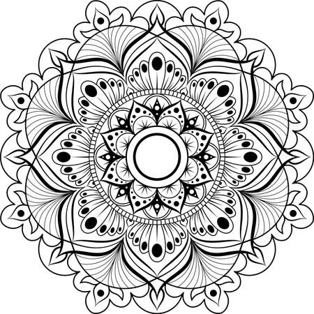 Circular pattern. Mandala for Henna, Mehndi, tattoo, decoration. Decorative ornament in ethnic oriental style.のイラスト素材