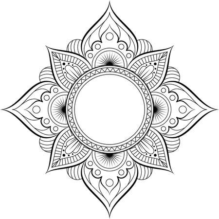 Circular pattern in form of mandala for Henna, Mehndi, tattoo, decoration. Decorative ornament in ethnic oriental styleのイラスト素材