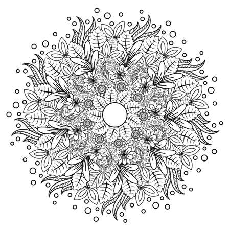 Floral mandala. Vector illustration zentangl. Doodle drawing. Meditative exercises. Coloring book anti stressのイラスト素材
