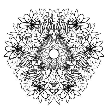 Floral mandala. Vector illustration zentangl. Doodle drawing. Meditative exercises. Coloring book anti stressのイラスト素材