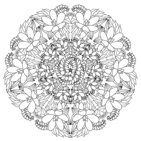Floral mandala. Vector illustration zentangl. Doodle drawing. Meditative exercises. Coloring book anti stressのイラスト素材