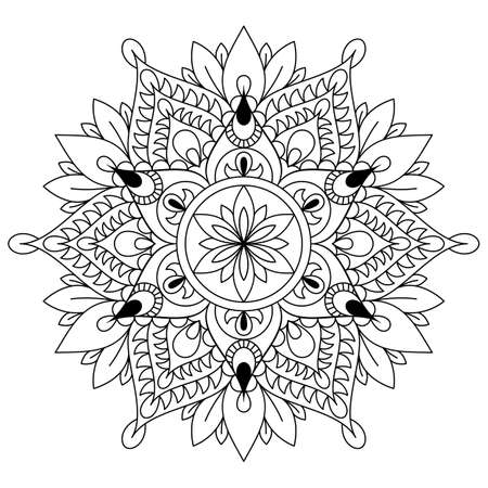 Circular pattern in form of mandala for Henna, Mehndi, tattoo, decoration. Decorative ornament in ethnic oriental style. Flower Mandala. Oriental pattern, vector illustration. Coloring book page.のイラスト素材