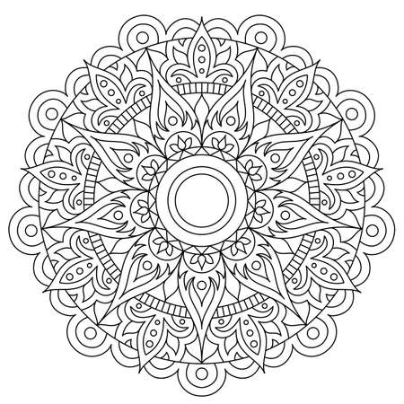 Circular pattern in form of mandala for Henna, Mehndi, tattoo, decoration. Decorative ornament in ethnic oriental style. Flower Mandala. Oriental pattern, vector illustration. Coloring book page.のイラスト素材