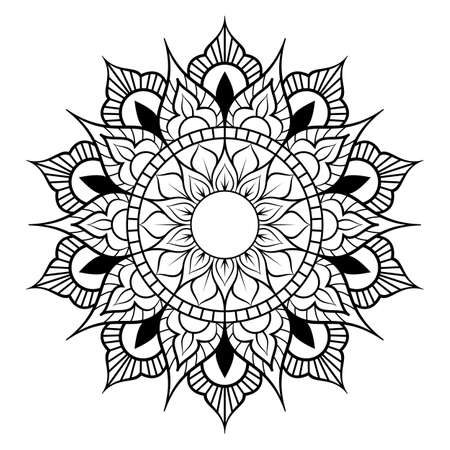 Circular pattern in form of mandala for Henna, Mehndi, tattoo, decoration. Decorative ornament in ethnic oriental style. Flower Mandala. Oriental pattern, vector illustration. Coloring book page.のイラスト素材