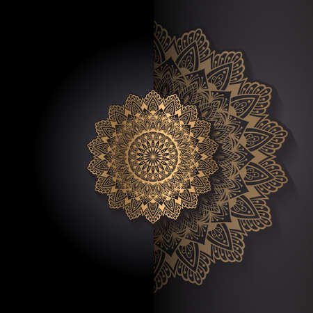 Golden mandala on black background. Luxurious background. Rich ornamentのイラスト素材