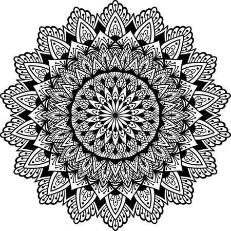 Vector ethnic ornament. White and black mandalaのイラスト素材