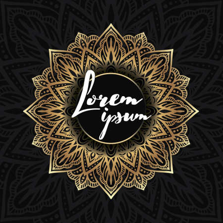 Golden mandala on black background. Luxurious background. Rich ornamentのイラスト素材