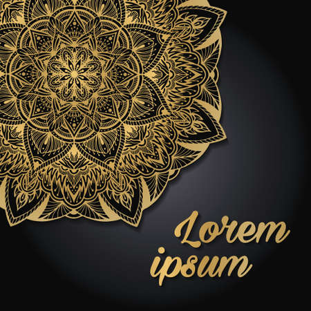 Golden mandala on black background. Luxurious background. Rich ornamentのイラスト素材
