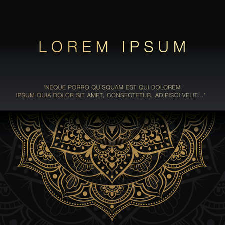Vector mandala. Luxury pattern ornament. Gold vintage postcard on black background. Perfect for background, Wallpaper, invitation, flyer, menu, brochure, postcard, decoration or other desired ideaのイラスト素材