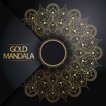 Vector mandala. Luxury pattern ornament. Gold vintage postcard on black background. Perfect for background, Wallpaper, invitation, flyer, menu, brochure, postcard, decoration or other desired ideaのイラスト素材