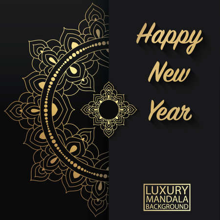 Vector mandala. Gold vintage postcard backgroundのイラスト素材