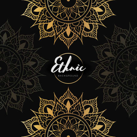 Vector mandala. Gold vintage postcard backgroundのイラスト素材