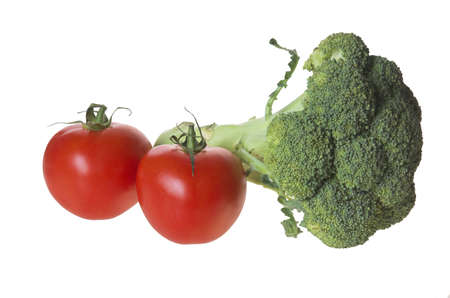 Tomatoes and cabbage on a white backgroundの写真素材