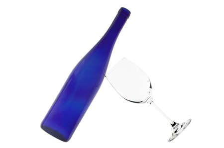 Bottle and wine glass on a white backgroundの写真素材