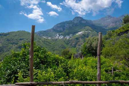 As you ascend up the path above Amalfi astonishing views abound.の写真素材
