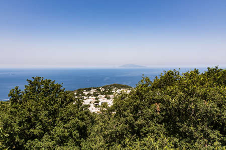 A view from the Mt. Solaro chairlift of Naples Bay and Mt. Vesuviusの写真素材