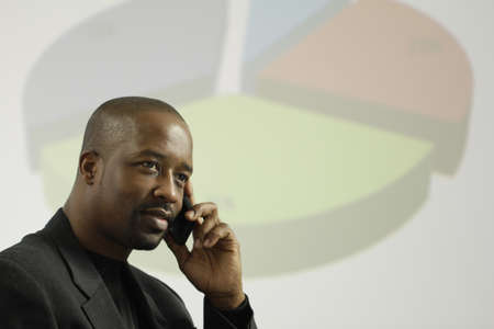 African American business man on phone