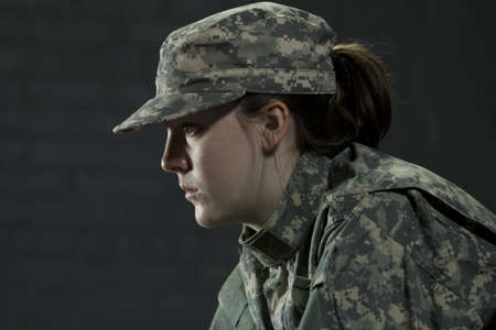 Young military woman with PTSDの写真素材