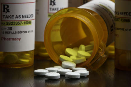 Prescription bottles and pills, horizontal