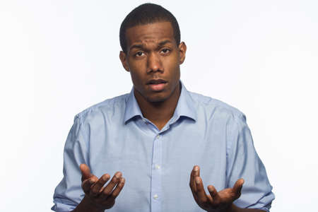 Young African American man looking upset, horizontal