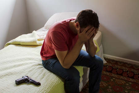 white male with handgunの写真素材