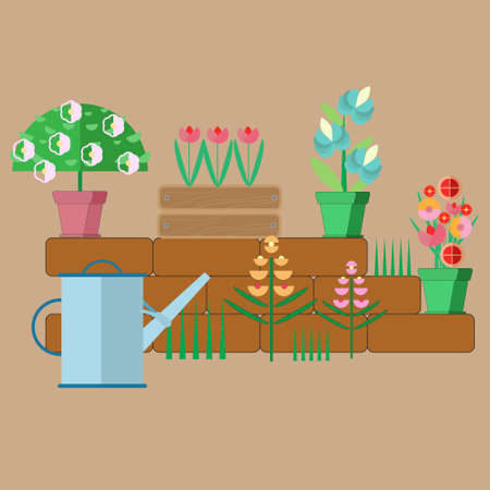 the elements of landscape design in the garden using brickのイラスト素材