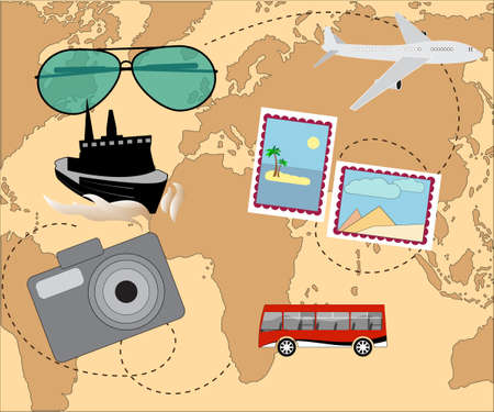 the image of transport and leisure on the world map