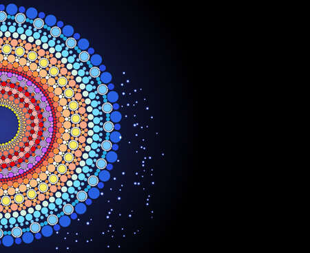 Indian pattern of colored circles on the dark background