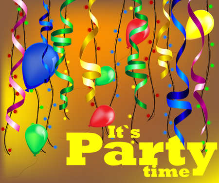 vector illustration for party with lamps, balloons and ribbons on brown backgroundのイラスト素材