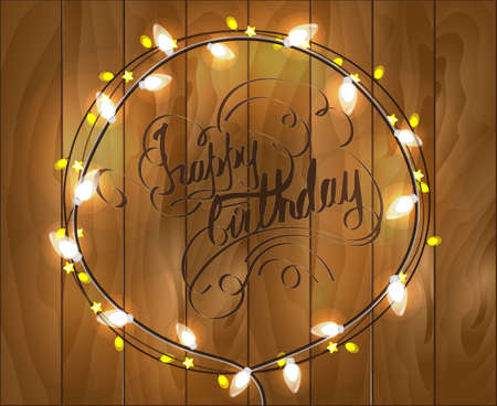 Vector illustration of a happy birthday on a wooden backgroundのイラスト素材