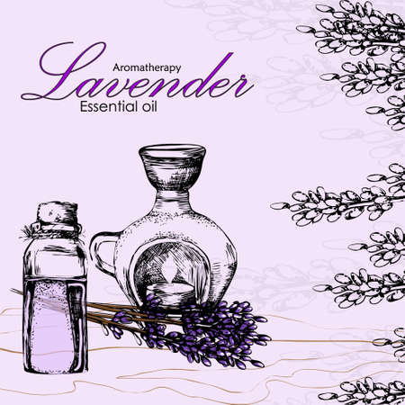 vector illustration of essential oil of lavender, aromalampのイラスト素材