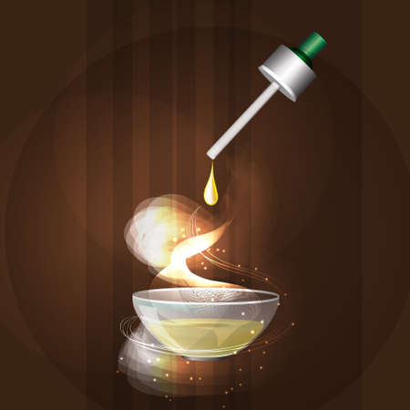 the concept of aromatherapy and massage with image of pippette and plate with massage oilのイラスト素材