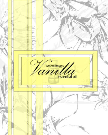 label for essential oil of vanilla with  flowersのイラスト素材