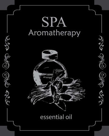 the concept of Spa procedure with element of vintage on the black background/ essential oil of vanillaのイラスト素材