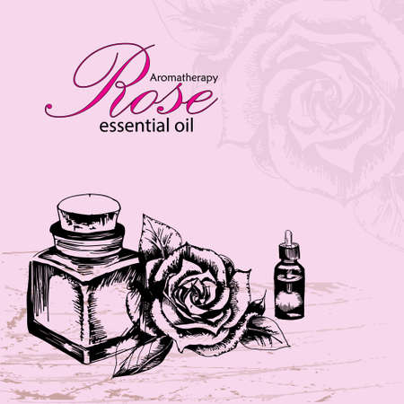illustration of essential oil of rose in the style of hand drawnのイラスト素材