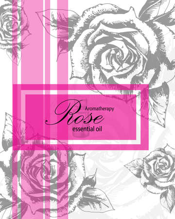 label for essential oil of rose with hand drawn leavesのイラスト素材