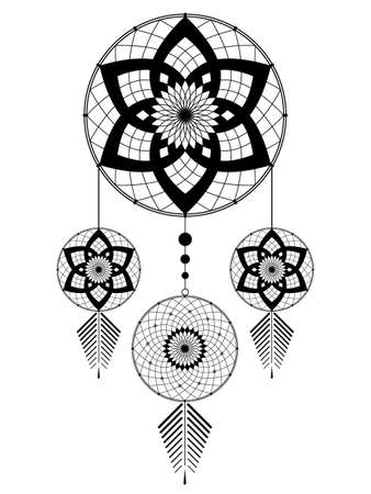 amulet of the Dreamcatcher from the four round elements and feathers on a white backgroundのイラスト素材