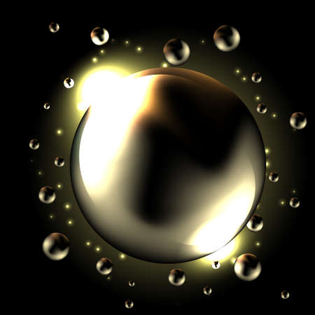 round liquid elements with shine on the dark backgroundのイラスト素材