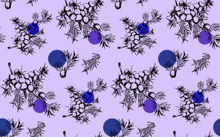 seamless pattern of juniper in the style of hand drawnのイラスト素材