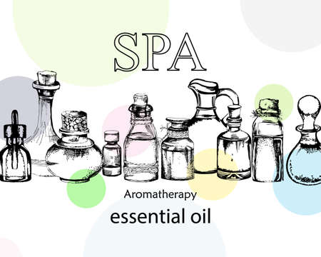 different bottles for aromatherapy in the style of hand drawnのイラスト素材