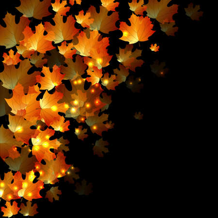 the concept autumn with orange leaves on the dark backgroundのイラスト素材
