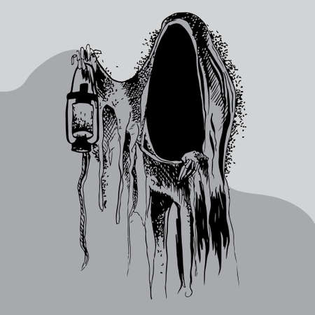 vector illustration of ghost with lantern in the style of hand drawn / illustration to the Halloweenのイラスト素材