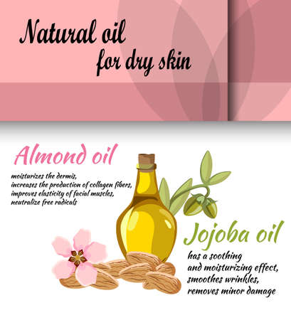 the concept of cosmetology / spa procedure / description of useful properties of almond oil and jojoba oilのイラスト素材