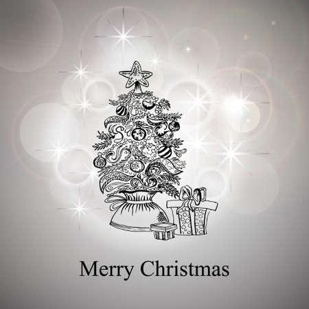 Merry Christmas greeting card. Vector illustration. Christmas treeのイラスト素材