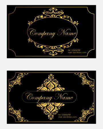 business card vector illustration. Gold vintage pattern. Black backgroundのイラスト素材