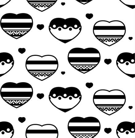 seamless pattern from different black and white heartのイラスト素材